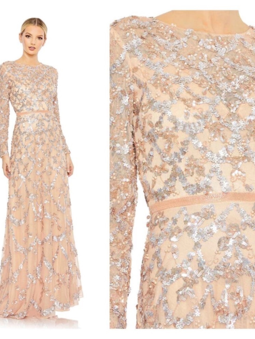 NWT Mac Duggal Blush Embellished Illusion High Neck Long Sleeve #5496 Size 6